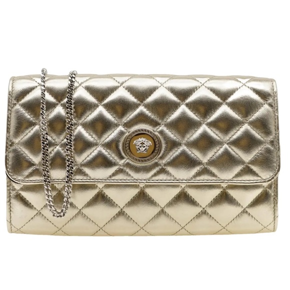 Versace Handbags - Versace Champagne Quilted Lambskin La Medusa Wallet on Chain